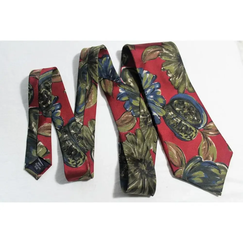 Vintage STUART HUGHES Silk Necktie, Maroon-Blue-Green, 4 X 56 Inches